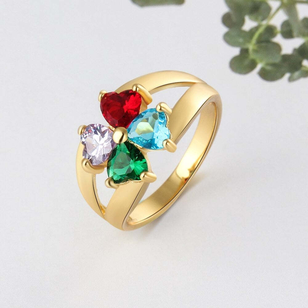 Customized 4 Stones Name Engraved Ring For Women-Florence Scovel
