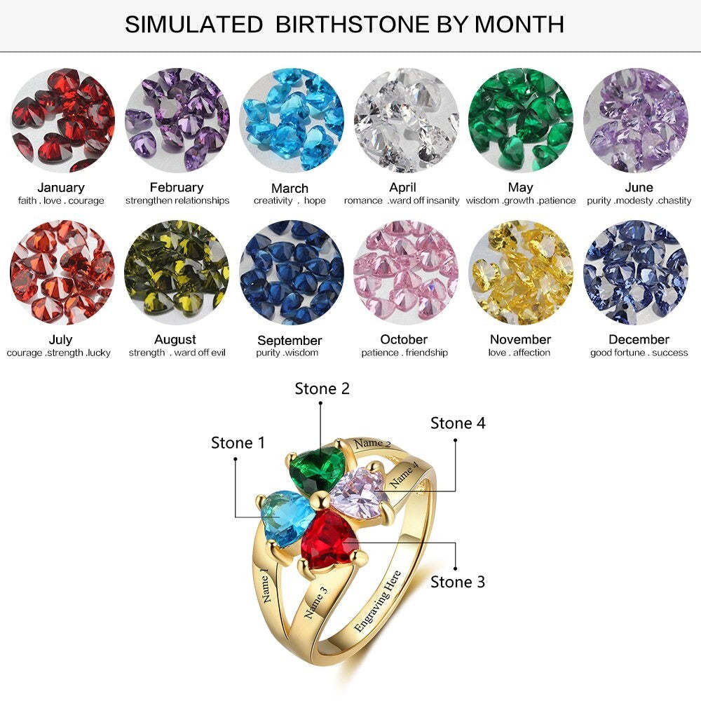 Customized 4 Stones Name Engraved Ring For Women-Florence Scovel