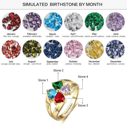 Customized 4 Stones Name Engraved Ring For Women-Florence Scovel