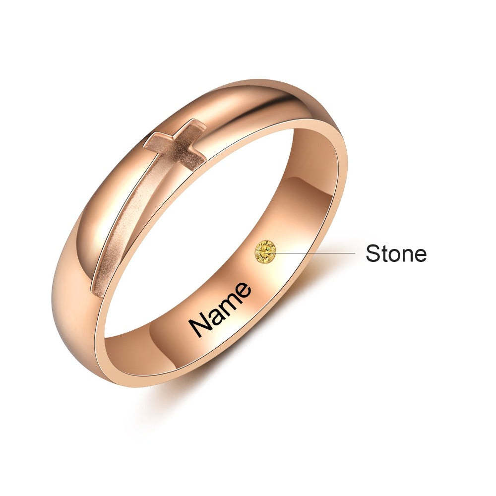 Personalized Cross Couple Ring With Birthstone-Florence Scovel