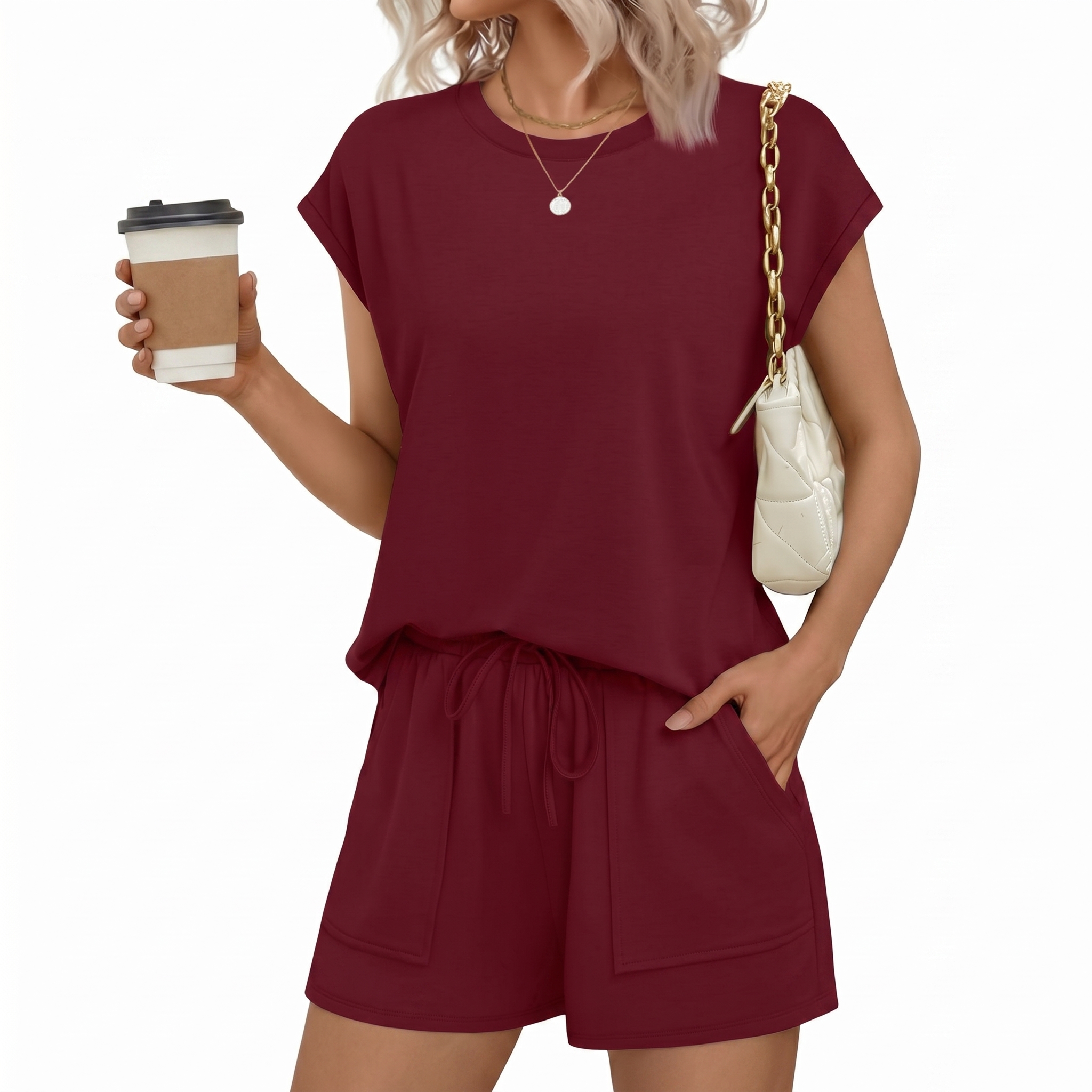  Two Piece Summer Lounge Short Sets With Pocket For Women 