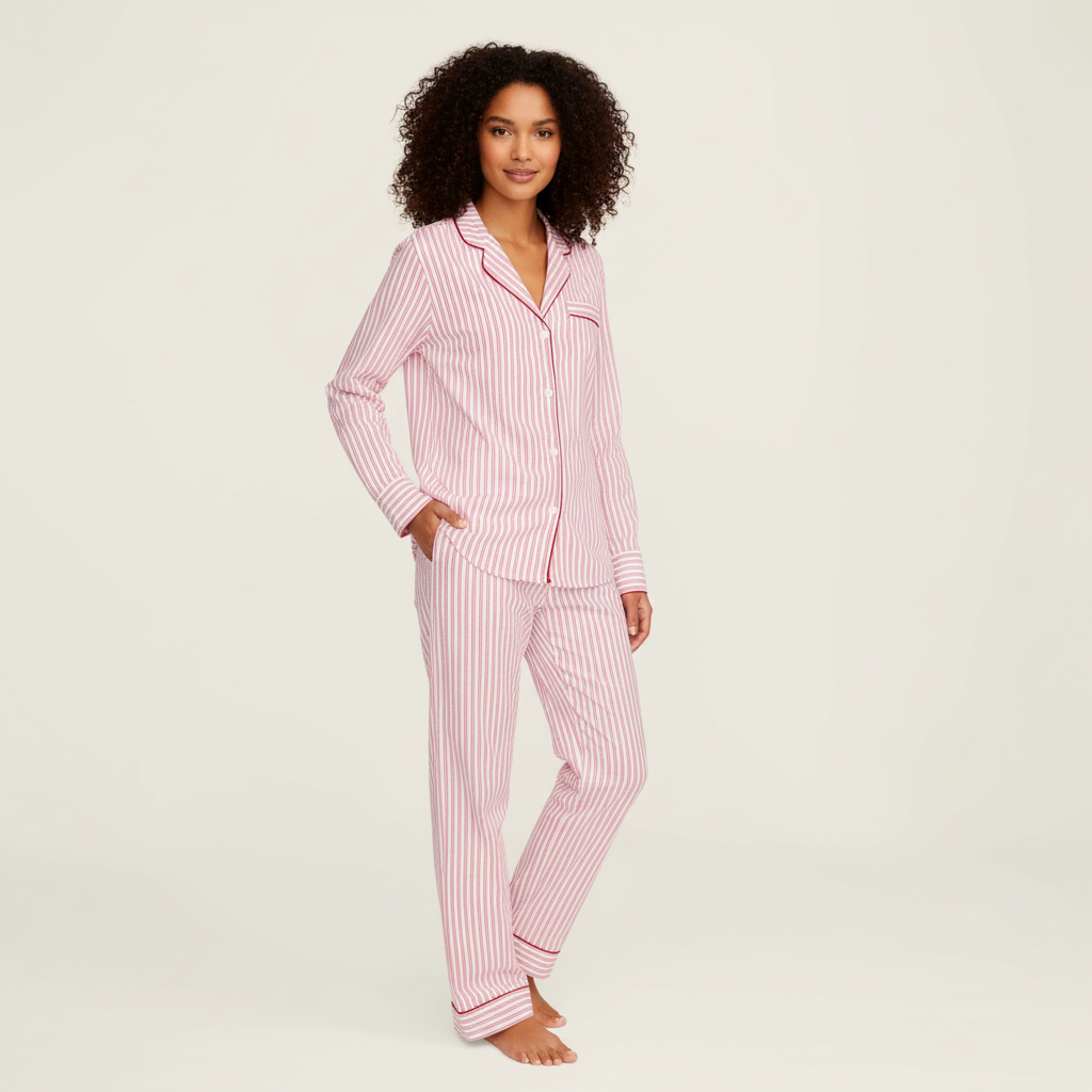 Classic Twill Pajama Set With Button Shirt And Lounge Pants