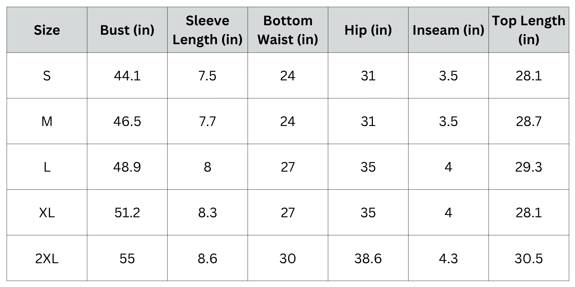 Size Chart