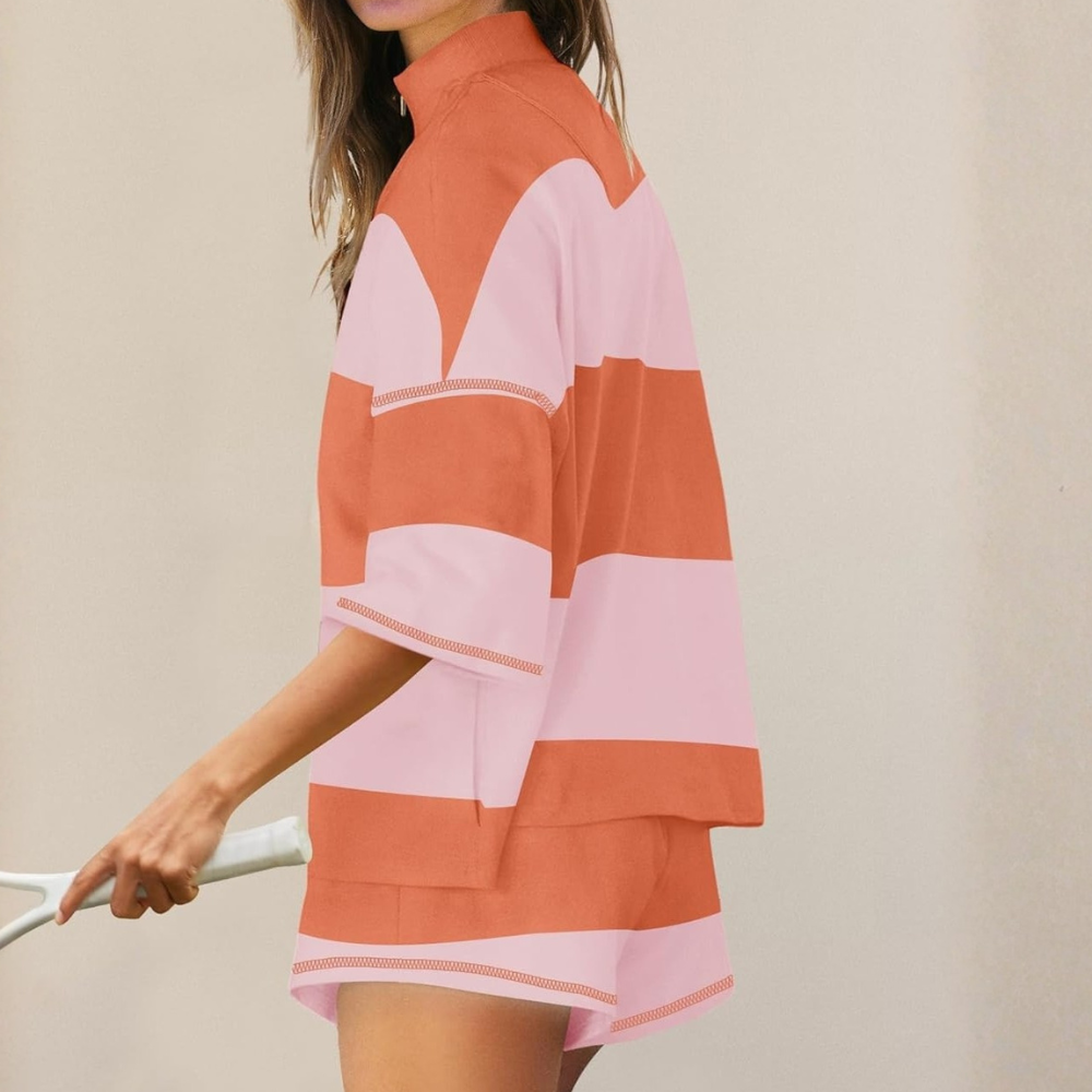 Two Piece Outfit Tracksuit Oversized Lounge Shorts With Pockets For Women