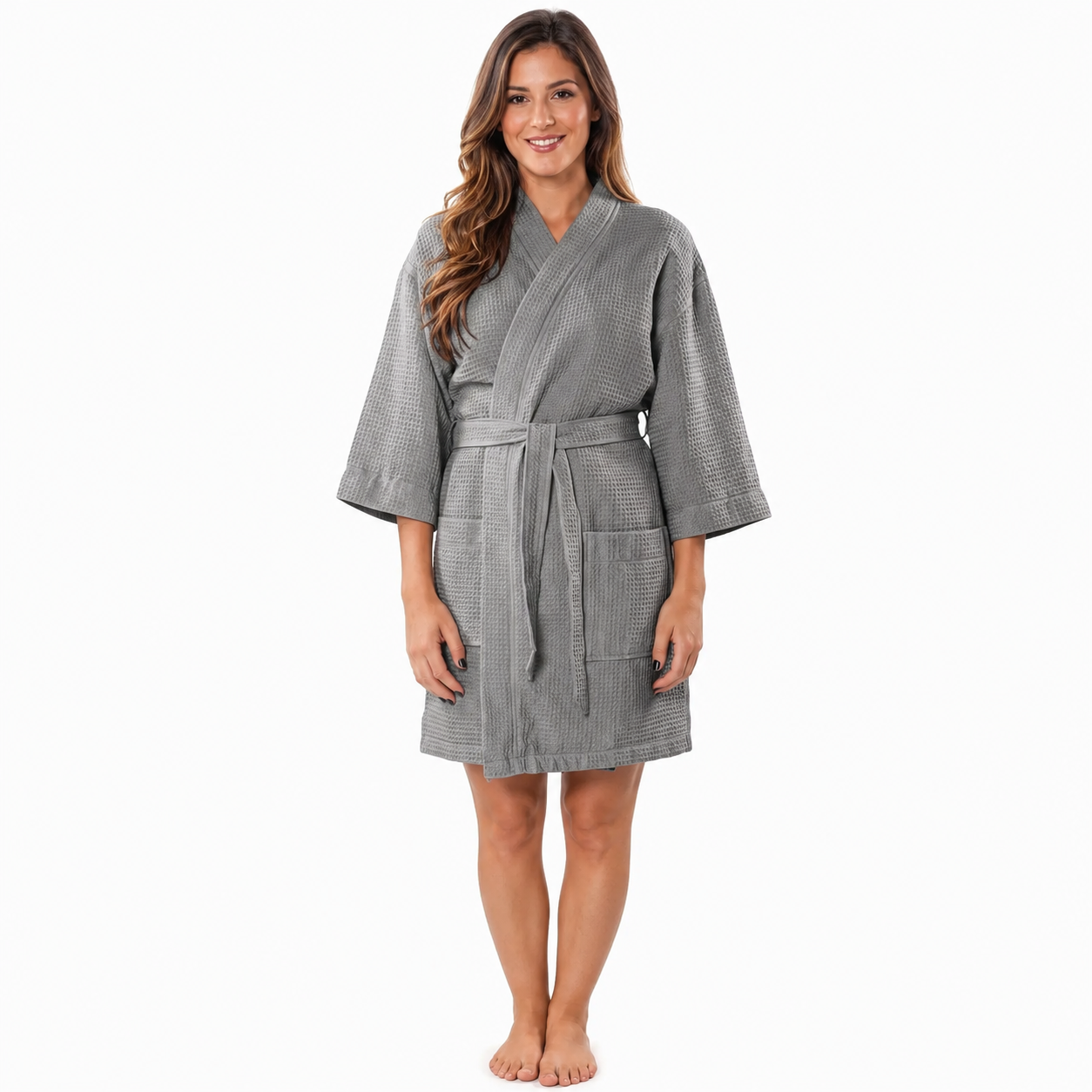 Lightweight Short Kimono Bathrobe With Tie Belt Closure