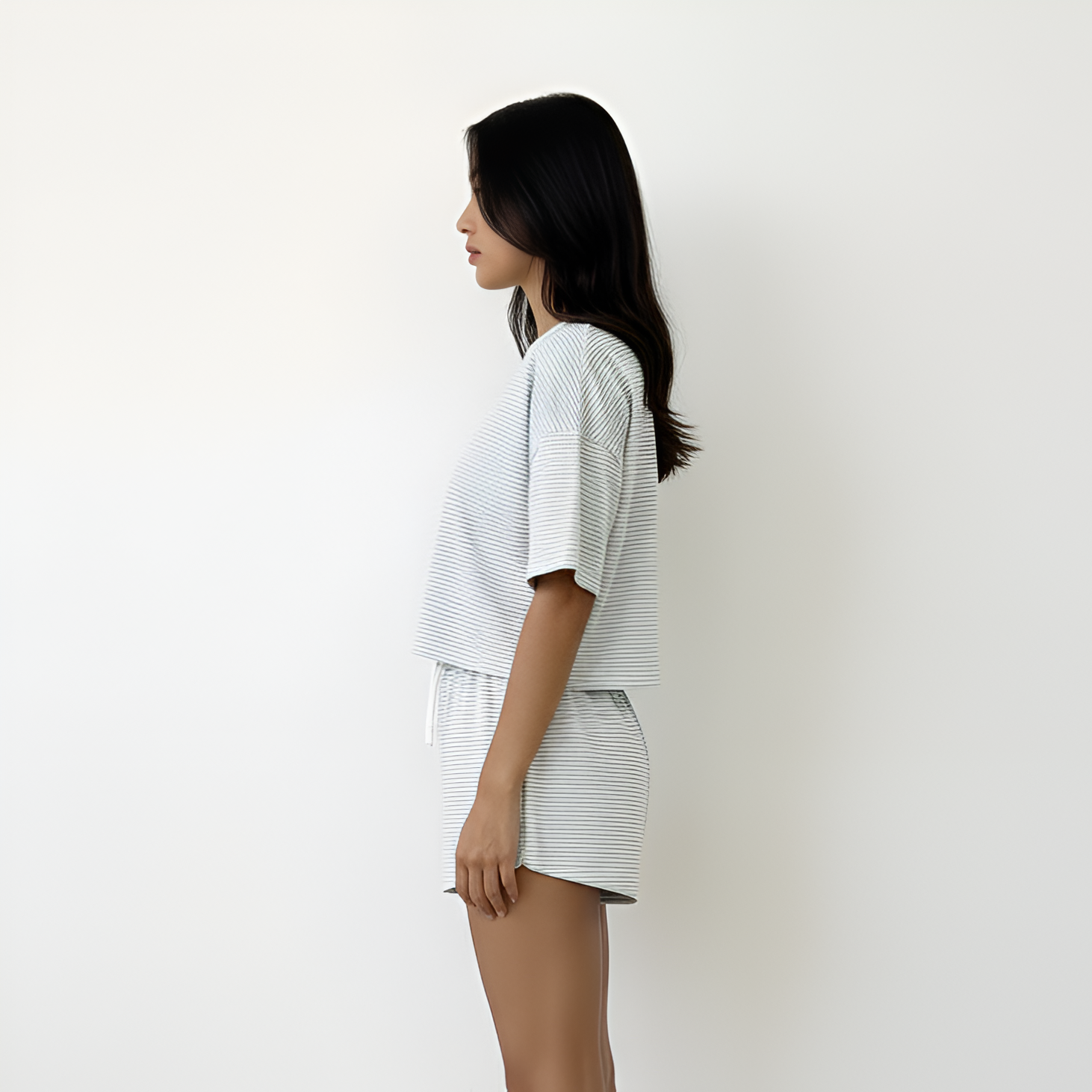 Two Piece Striped Print T Shirt And Split Shorts Pajamas Set For Women