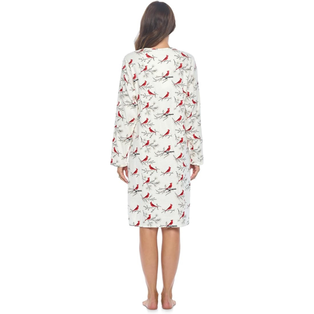 Long Sleeve Flannel Nightgown For Women With Floral Design
