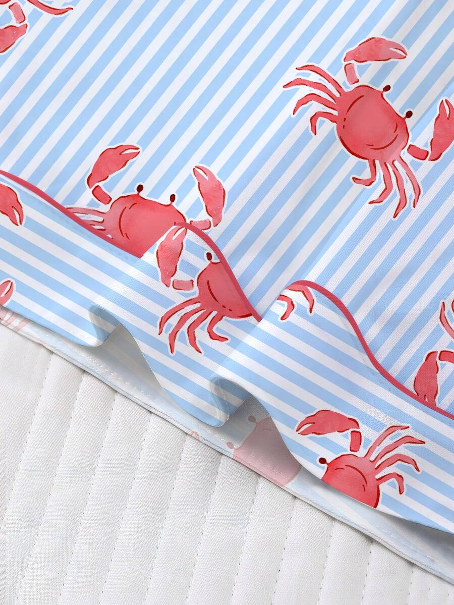 2pcs/Set Women's Pajama Set, Crab Print, Women's Loungewear, Spring/Summer Holiday Outfit, Short Sleeve Lapel Top And Shorts, Can Be Worn Out - Blue - View 6