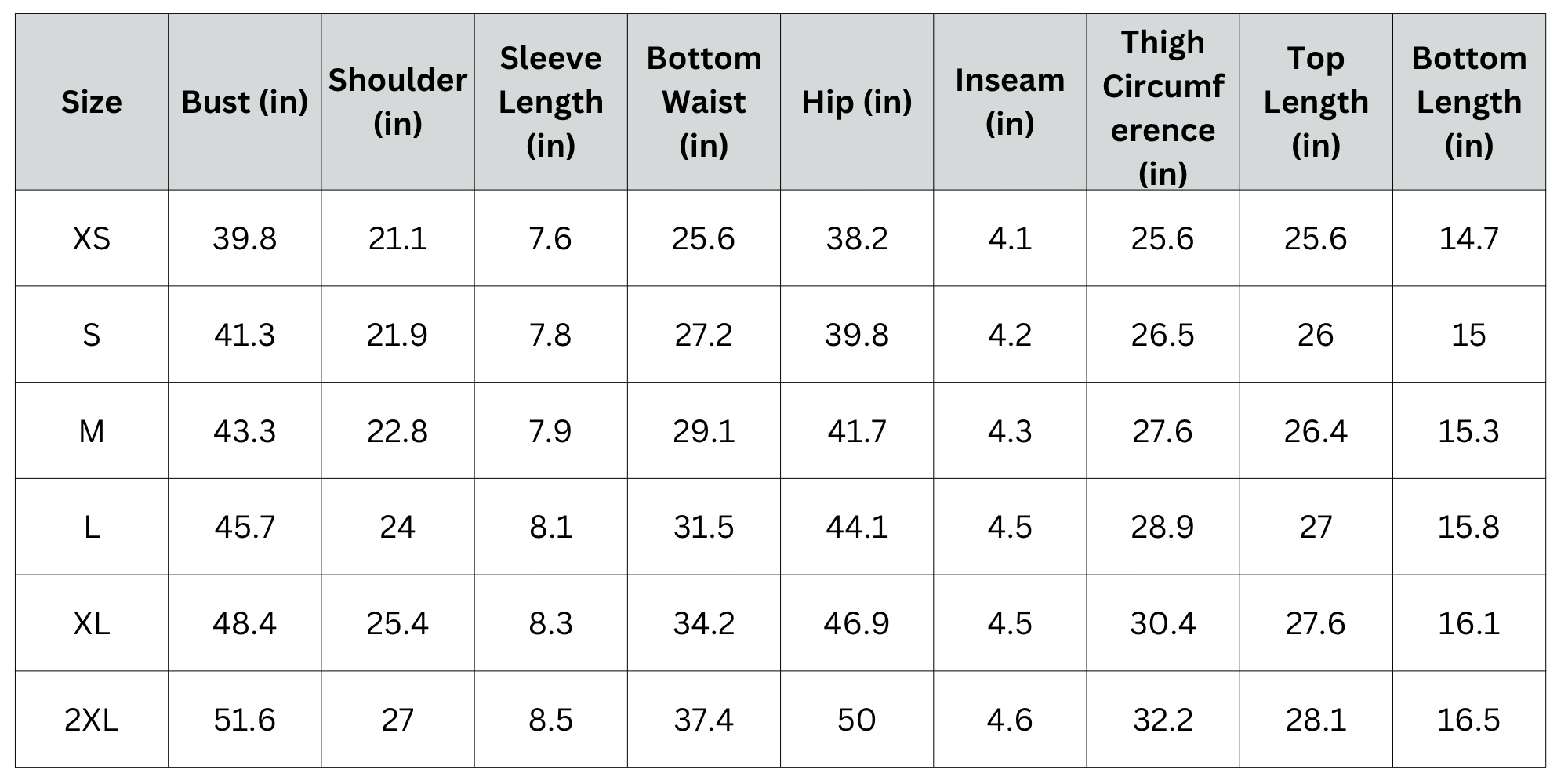 Size Chart
