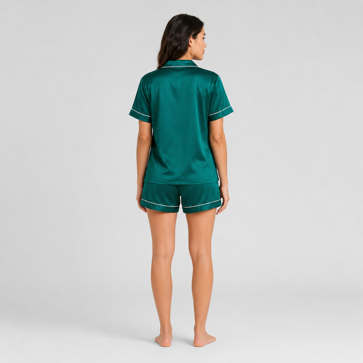 2 Piece Pajama Set With Button Down Top And Shorts For Women