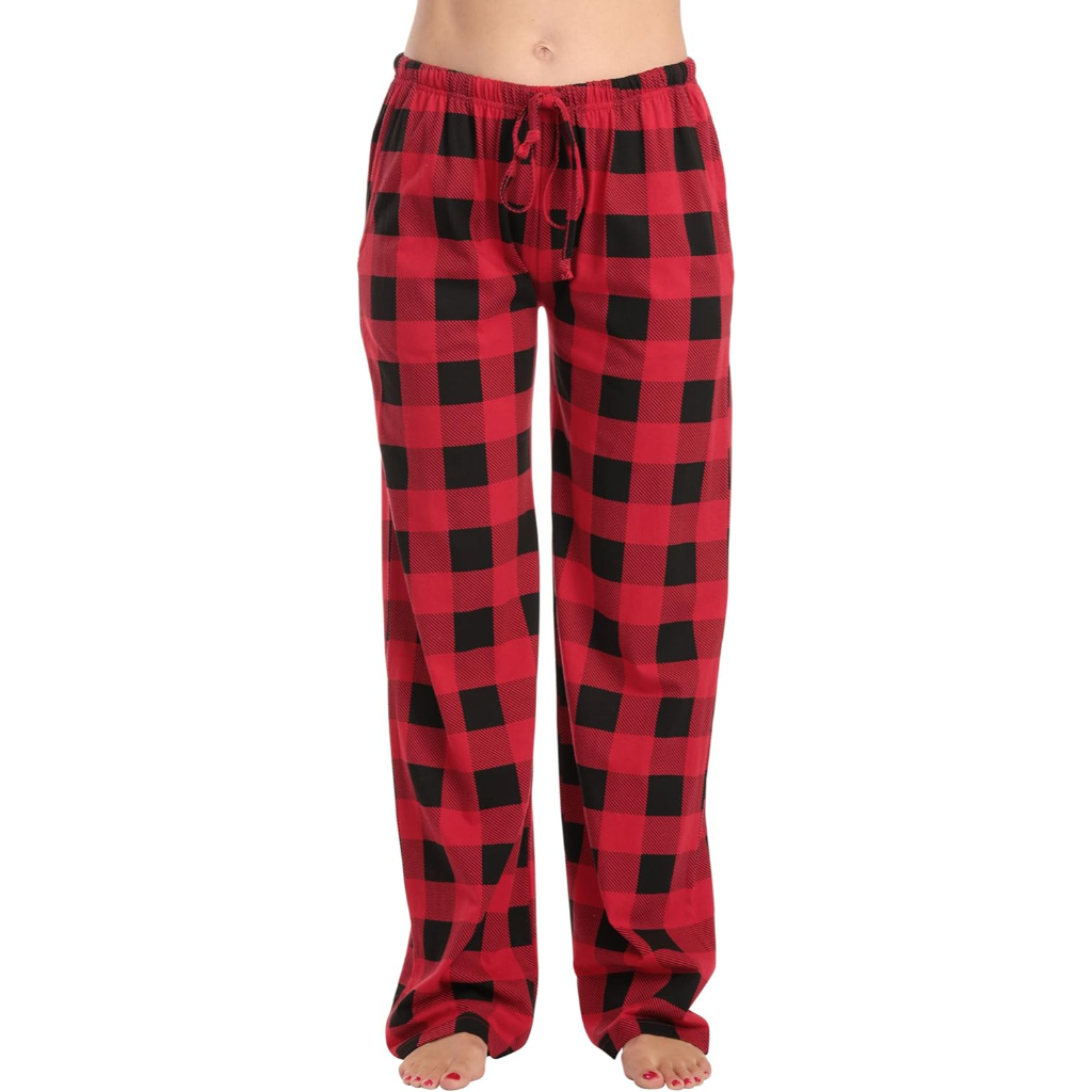 Plush Pajama Pants For Night Wear With Buffalo Plaid For Women