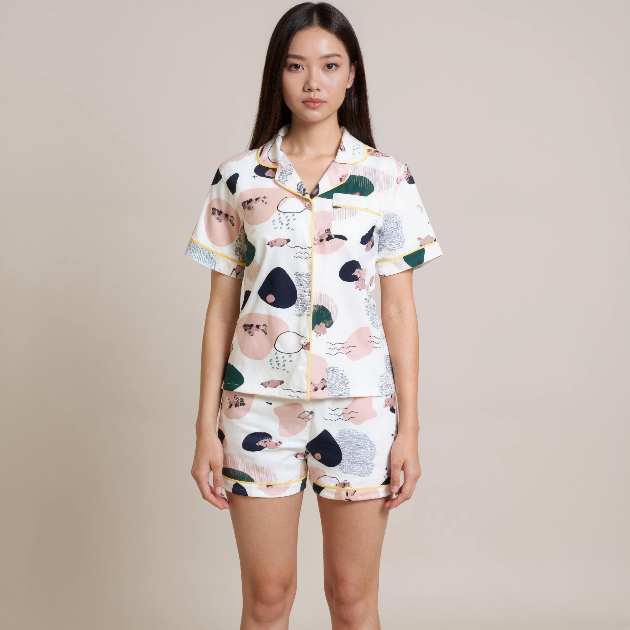Satin Two Piece Set Short Sleeves Shorts