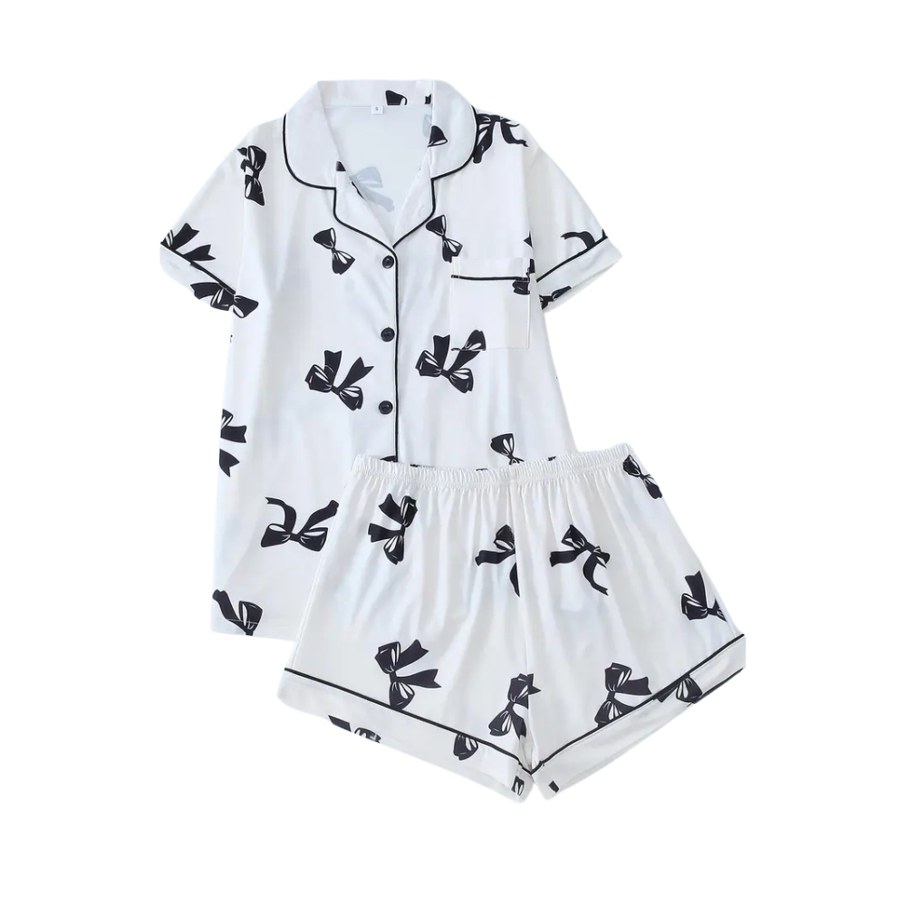 Printed Button Front Shirt And Shorts Pajama Lounge Set For Women