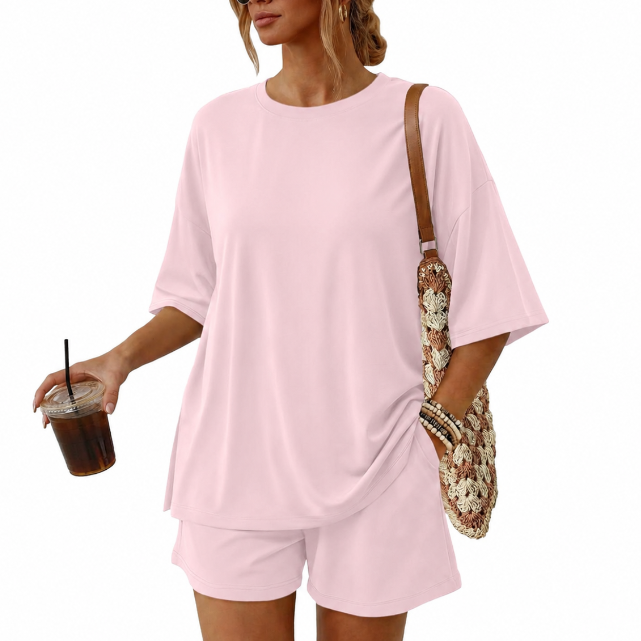 2 Piece Summer Set with Oversized Top And Loose Shorts