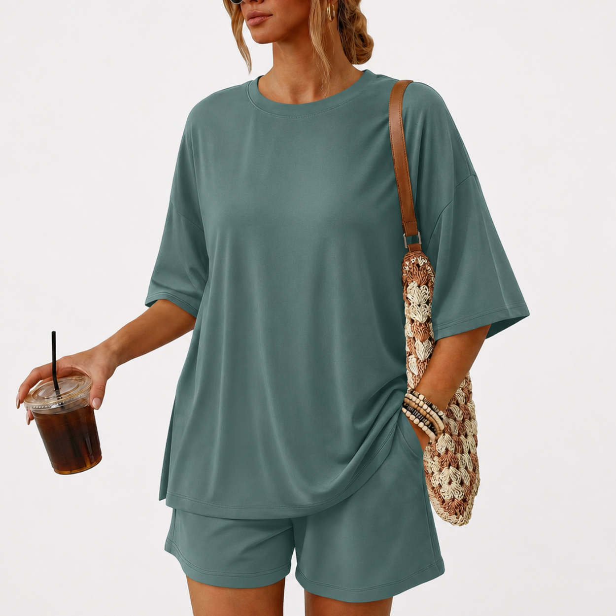 2 Piece Summer Set with Oversized Top And Loose Shorts