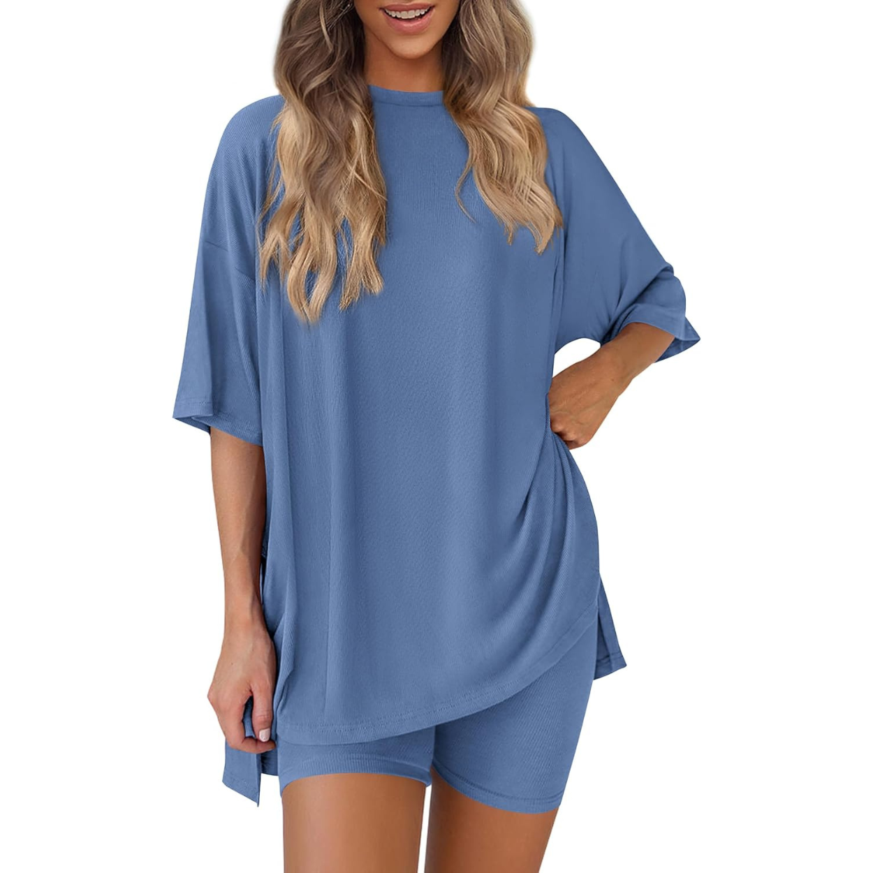 Casual Lounge Outfit With Oversized Shirt And Shorts For Women