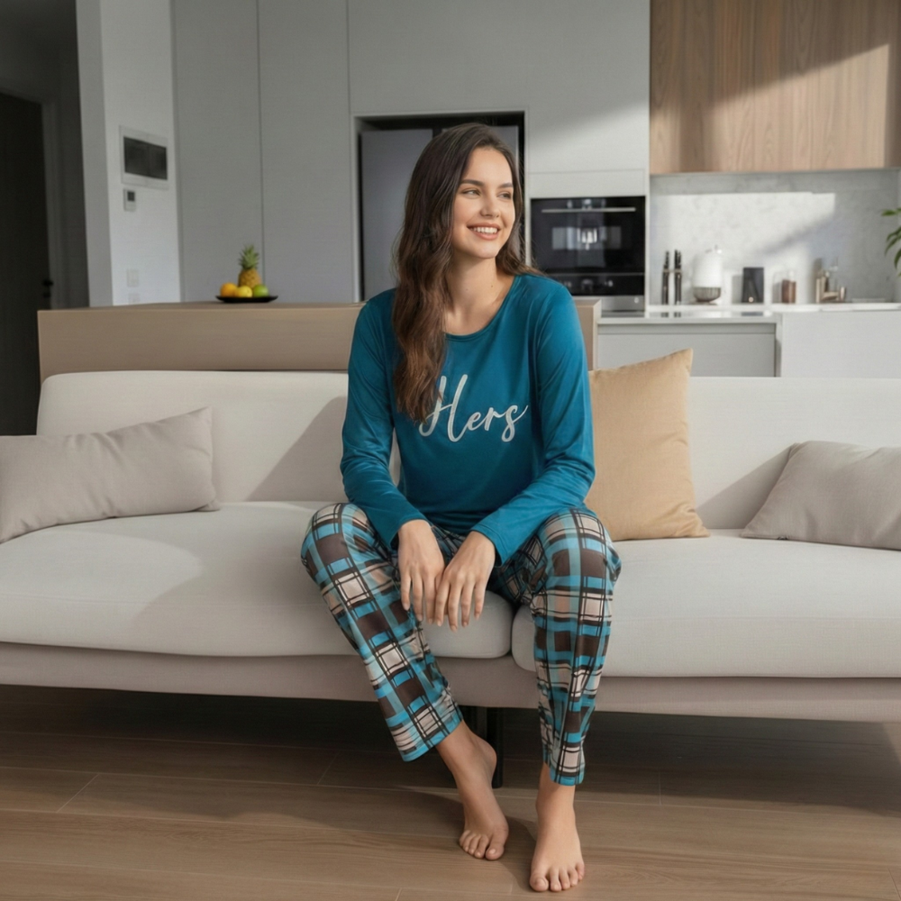 Plaid Pattern Printed Pajamas Set