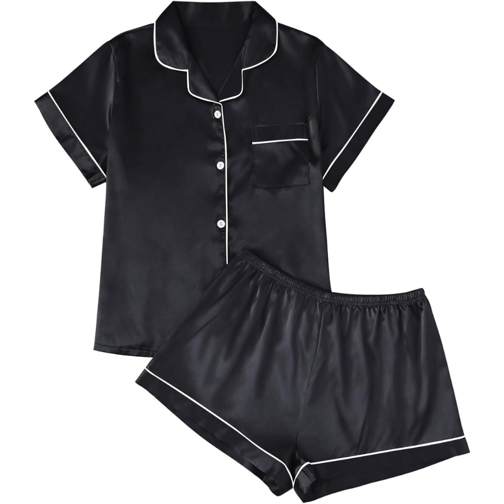 Women 2 Piece Button Down Pajama Set With Shorts