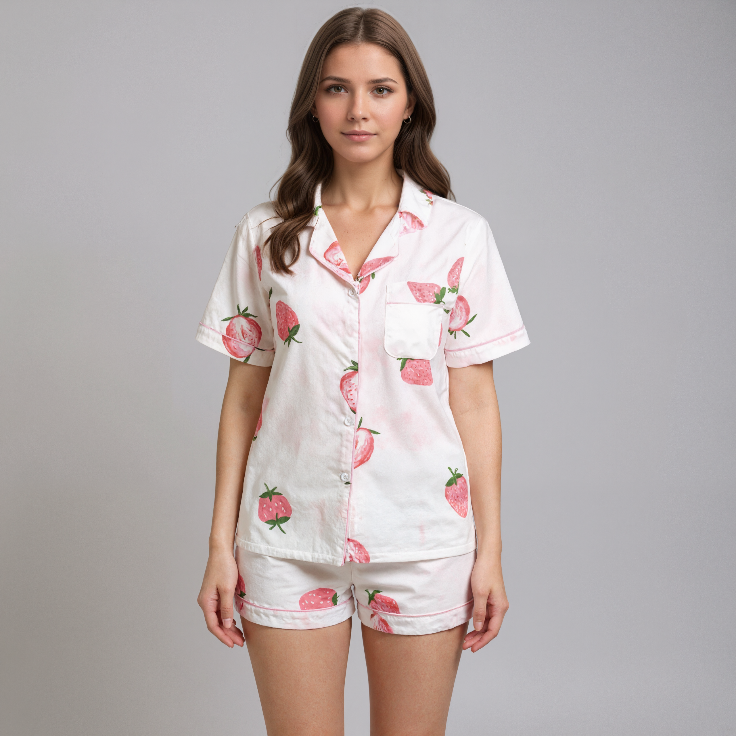 Strawberry Print Shorts Sleepwear Set