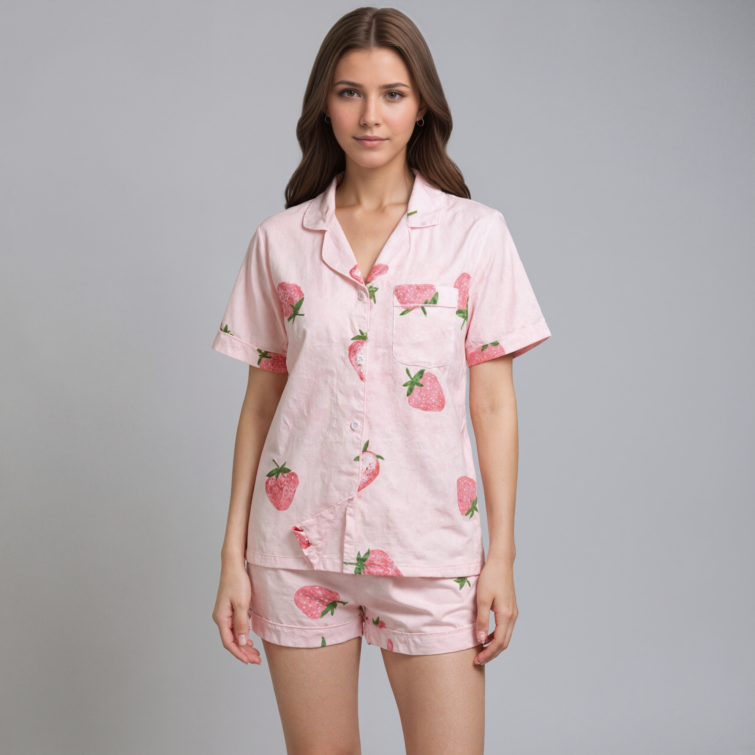 Strawberry Print Shorts Sleepwear Set