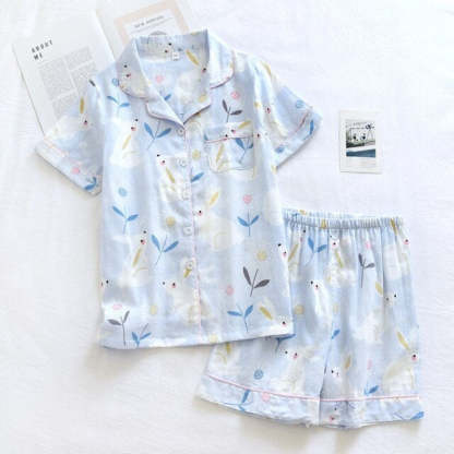 Multi Pattern Printed Short Pyjamas Set