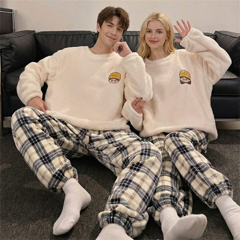 Flannel Embroidered Pajama Set