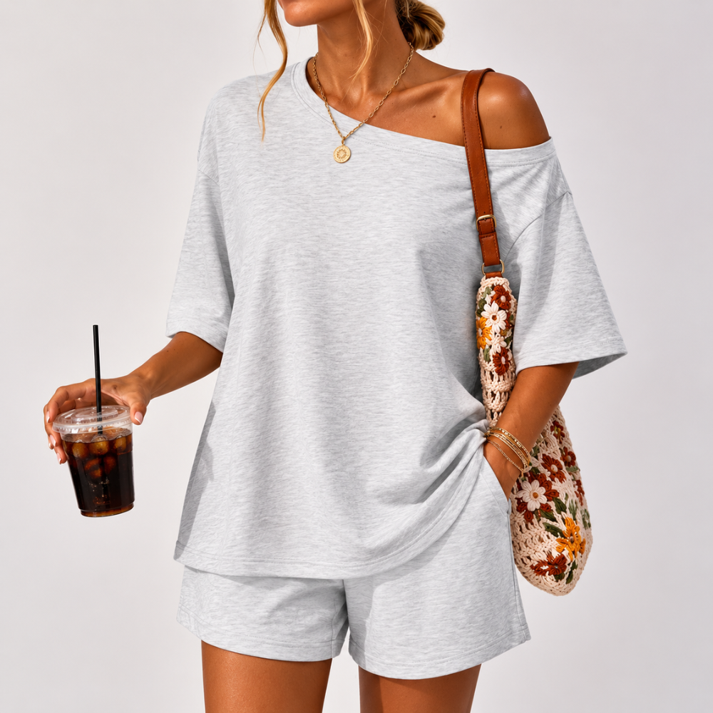 2 Pieces Oversized Lounge Vacation Tshirt And Shorts Set For Women 