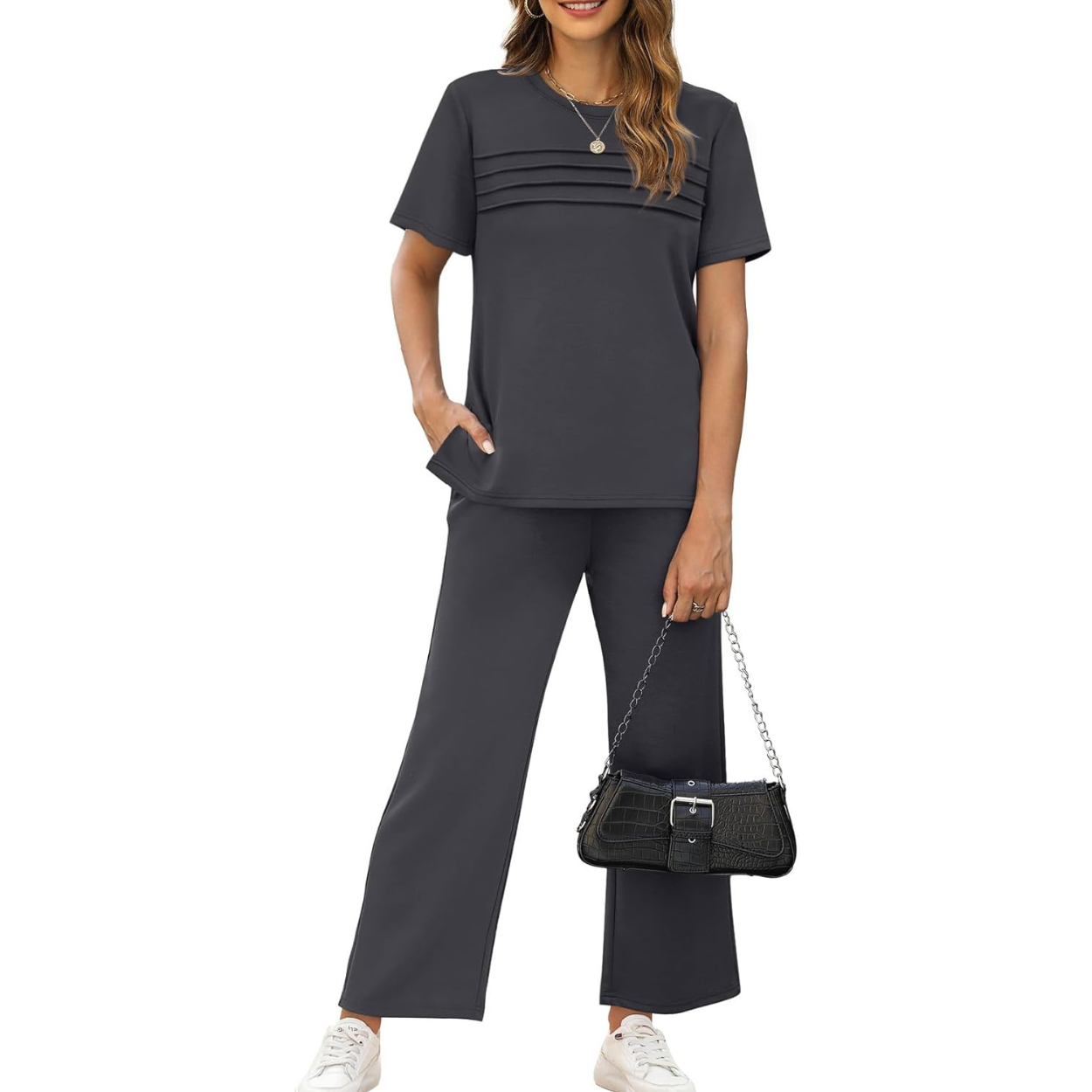 Two Piece Travel Set with Wide Length Pants For Women