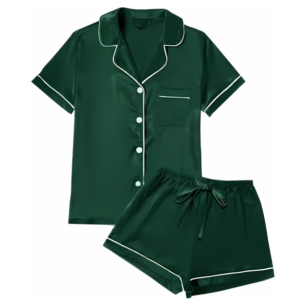 4Pcs Womens Satin Silky Short Sleeve Shirt Pajamas Set