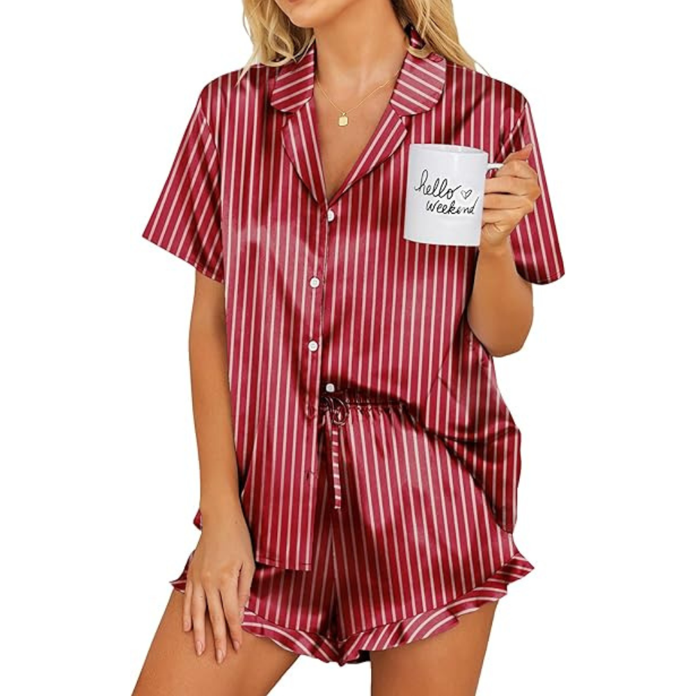 Satin Striped Pajama Set Shorts for Women