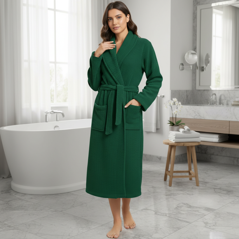 Womens Shawl Collar Bathrobe Soft Long Towel Robes For Women