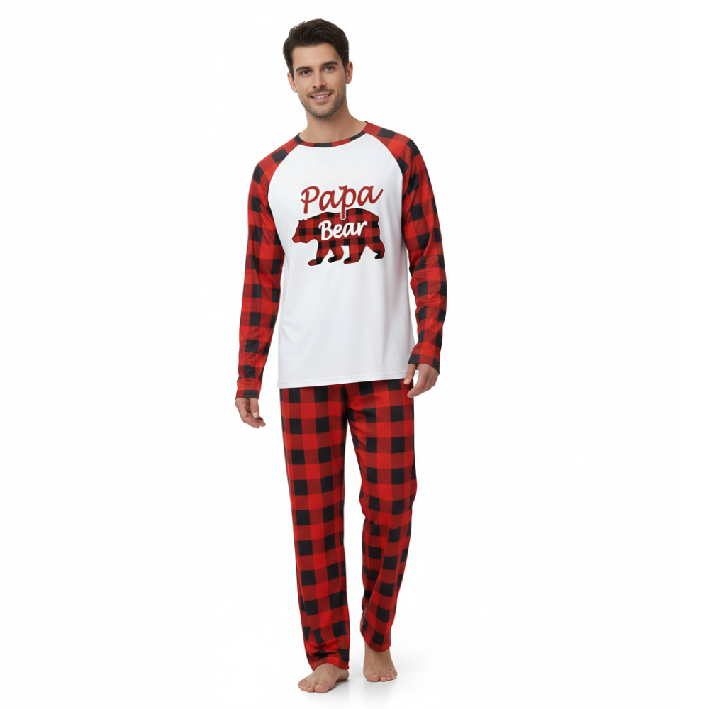 Matching Family Christmas Pajamas Sets With Bear Print For Winter Holidays