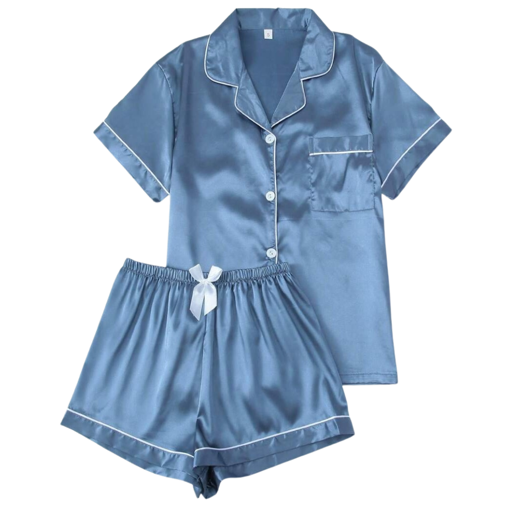 Two Pieces Bowknot Sleeve Lapel Top And Shorts Set For Women