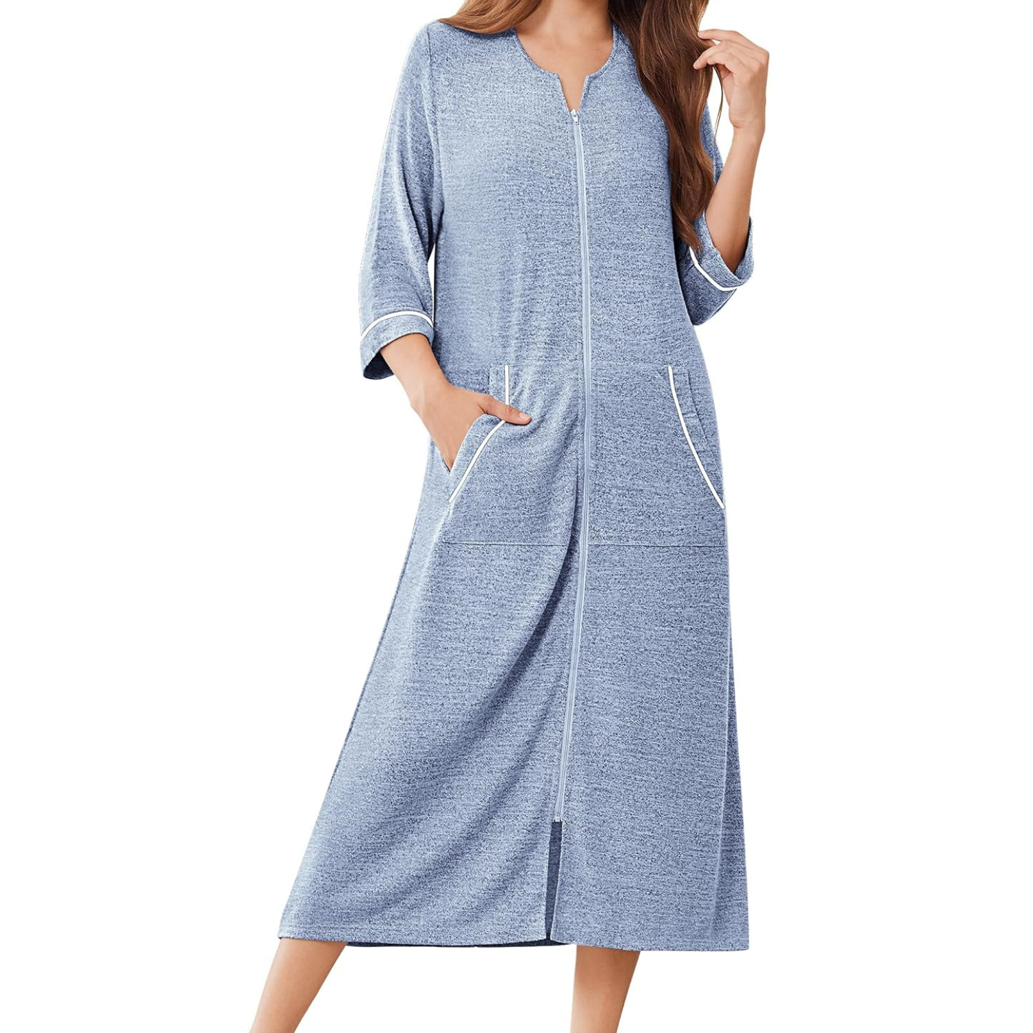 Lightweight Housecoat Robe With Zipper And Pockets For Women