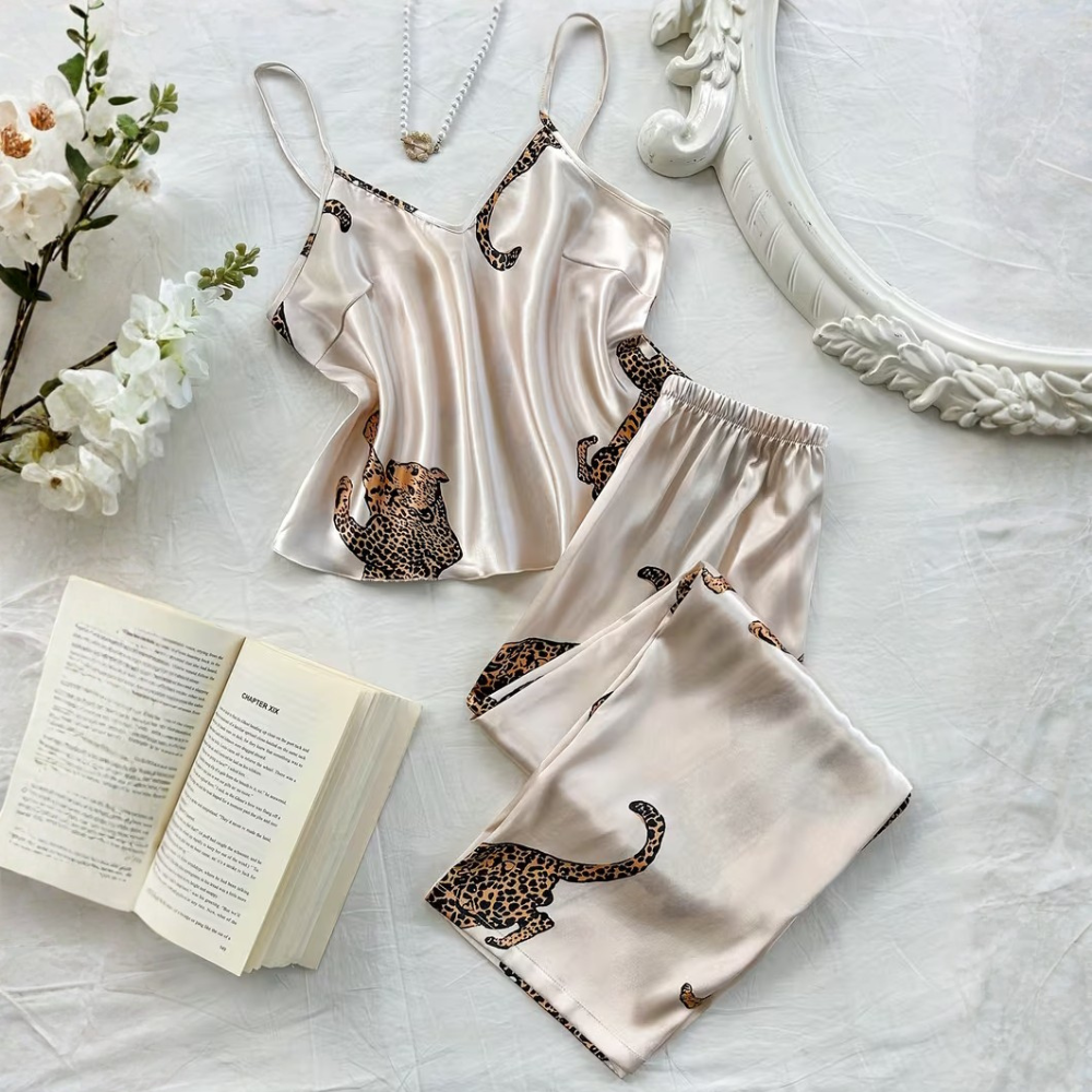 Leopard Printed Two Piece Pajama Set