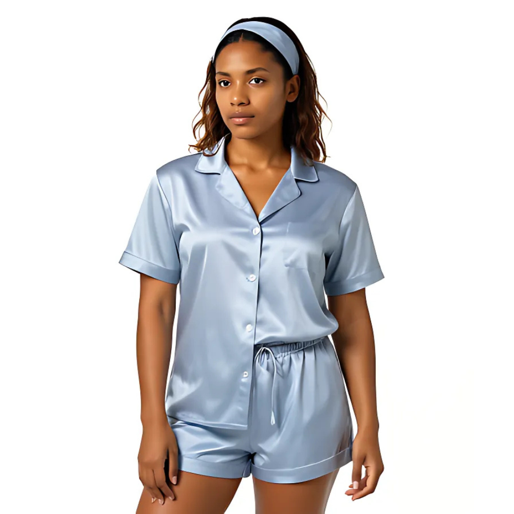  4 Pieces Women Satin Floral Pajama Set Short Sleeve Sleepwear