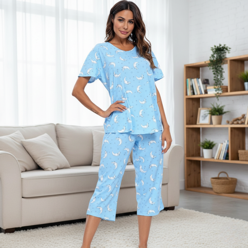 Women Cotton Capri Pajama Set
