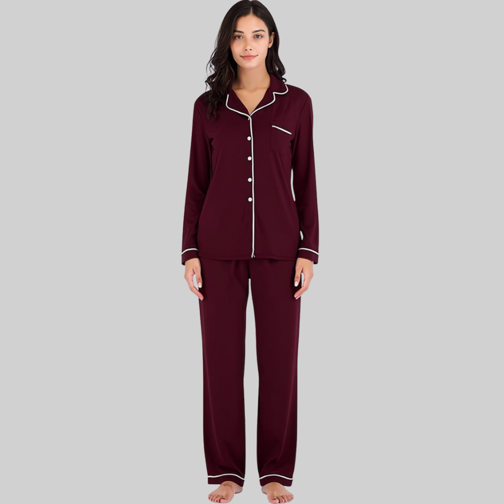 Women Pajama Set Long Sleeve Button Down Soft Sleepwear