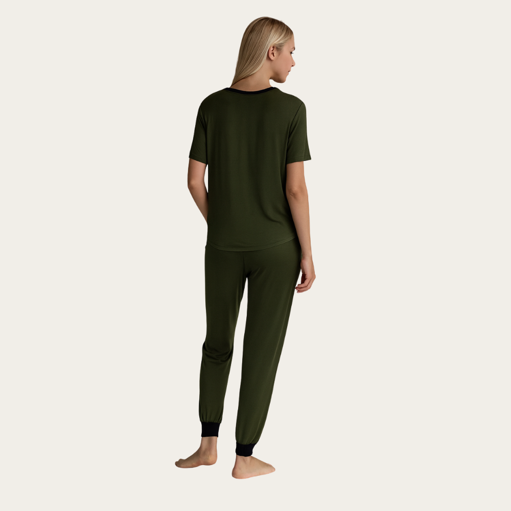 2 Piece Pajama Sleepwear Set For Women With Short Sleeve Top