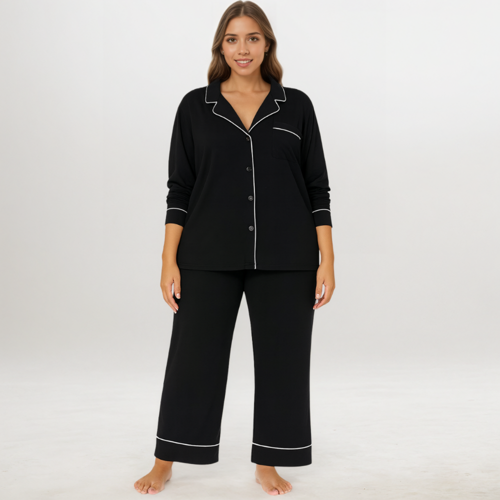 Cotton Modal Long Sleeve Shirt And Full Length Bottom Pajama Set