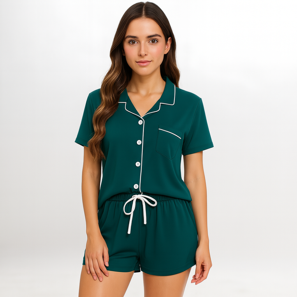 Button Down Pajamas Set With Short Sleeve 