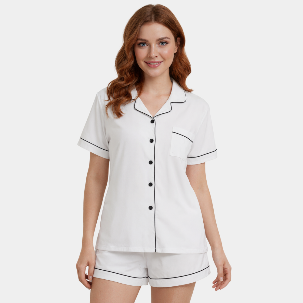 Button Down Pajamas Set With Short Sleeve 