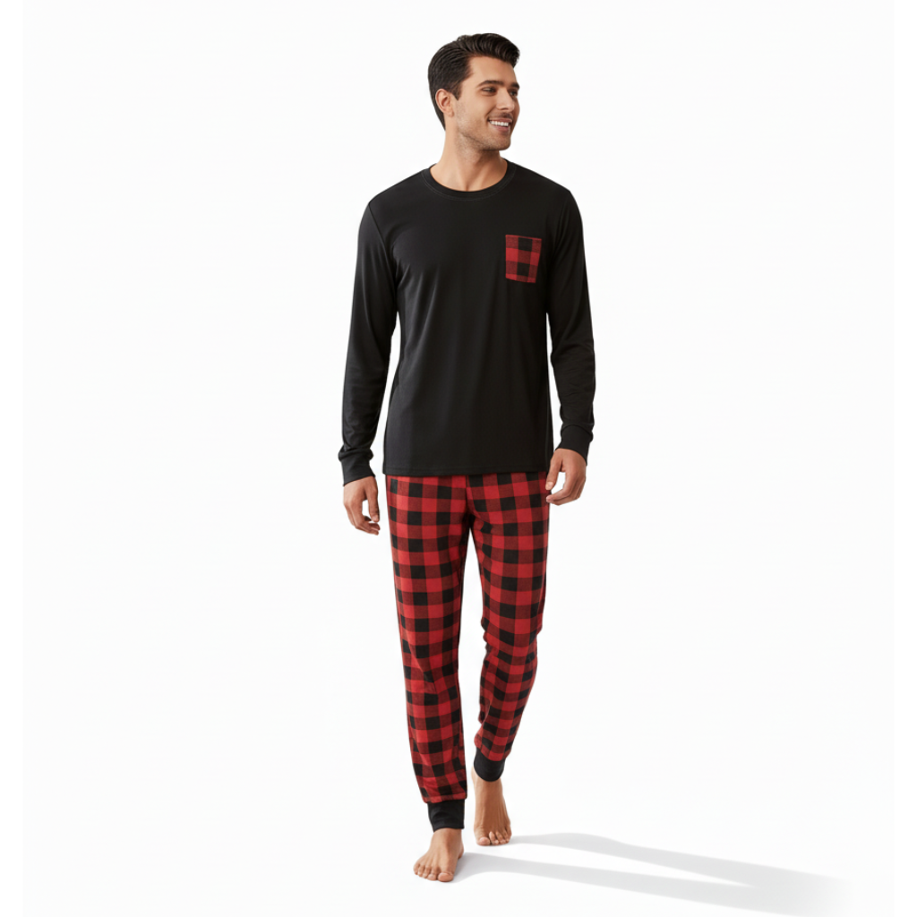 Plaid Printed Cozy Couple Long Sleeve Pajama Set