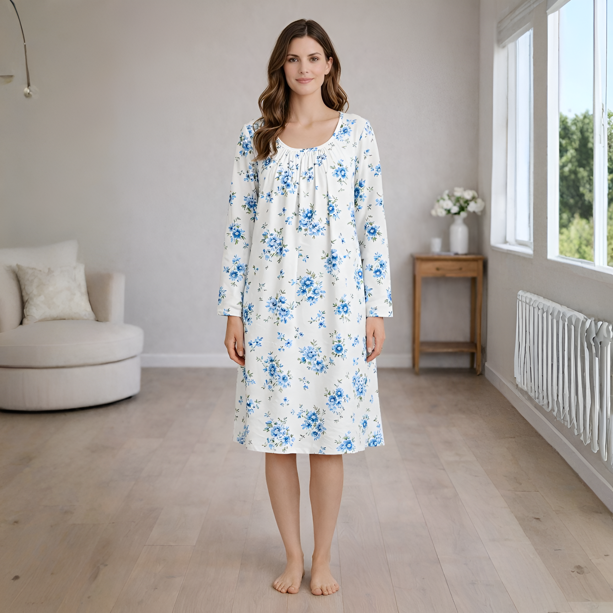 Long Sleeve Flannel Nightgown For Women With Casual Design