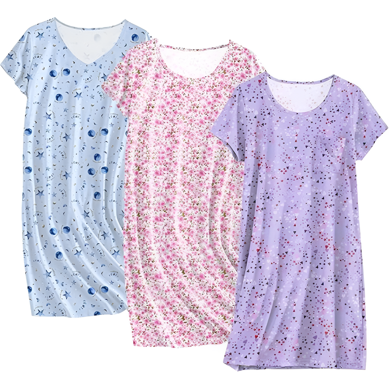 Pack Of 3 Nightgowns Short Sleeve Sleepshirts For Women