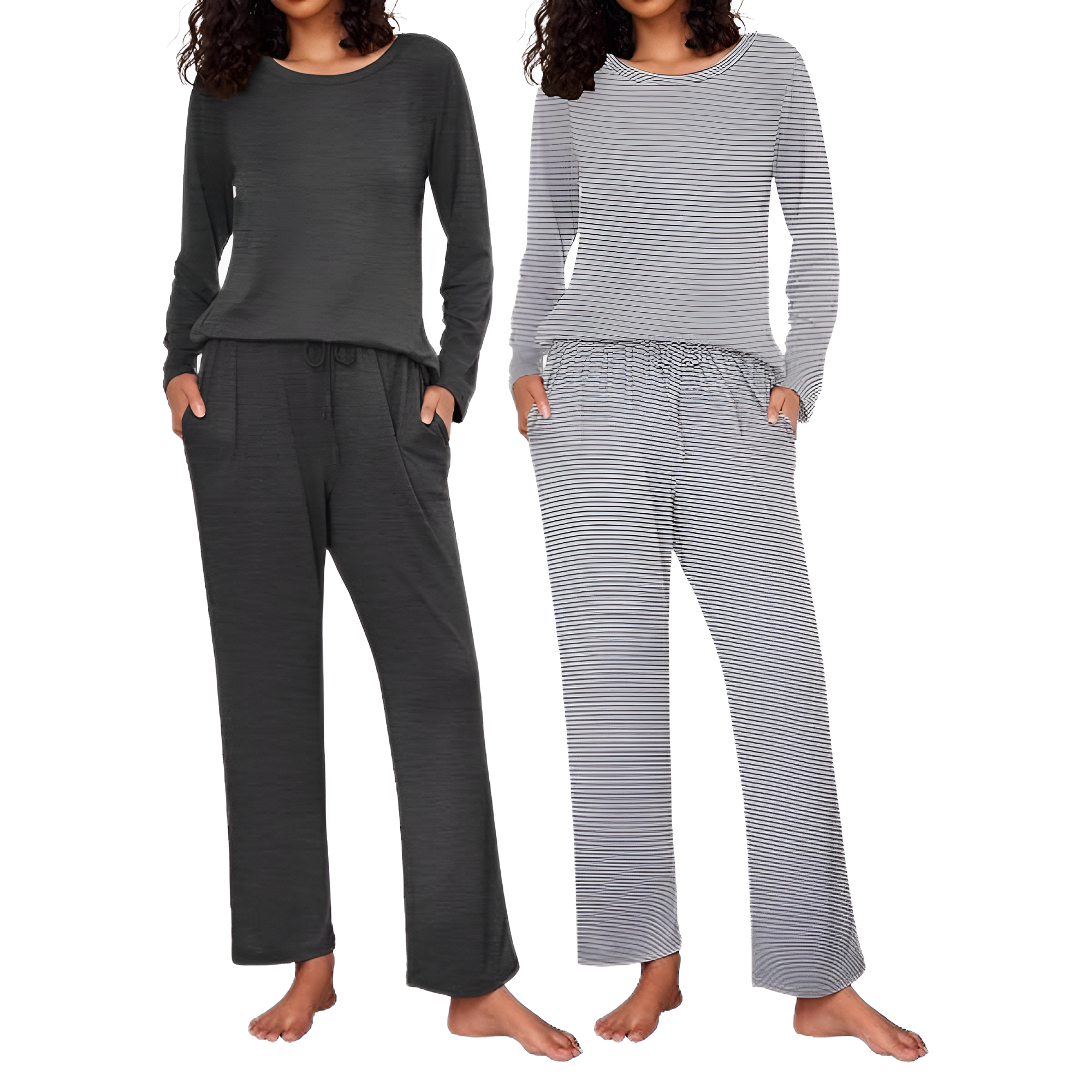 2 Pack Of Long Sleeve Lounge Pajama Sets With Pockets