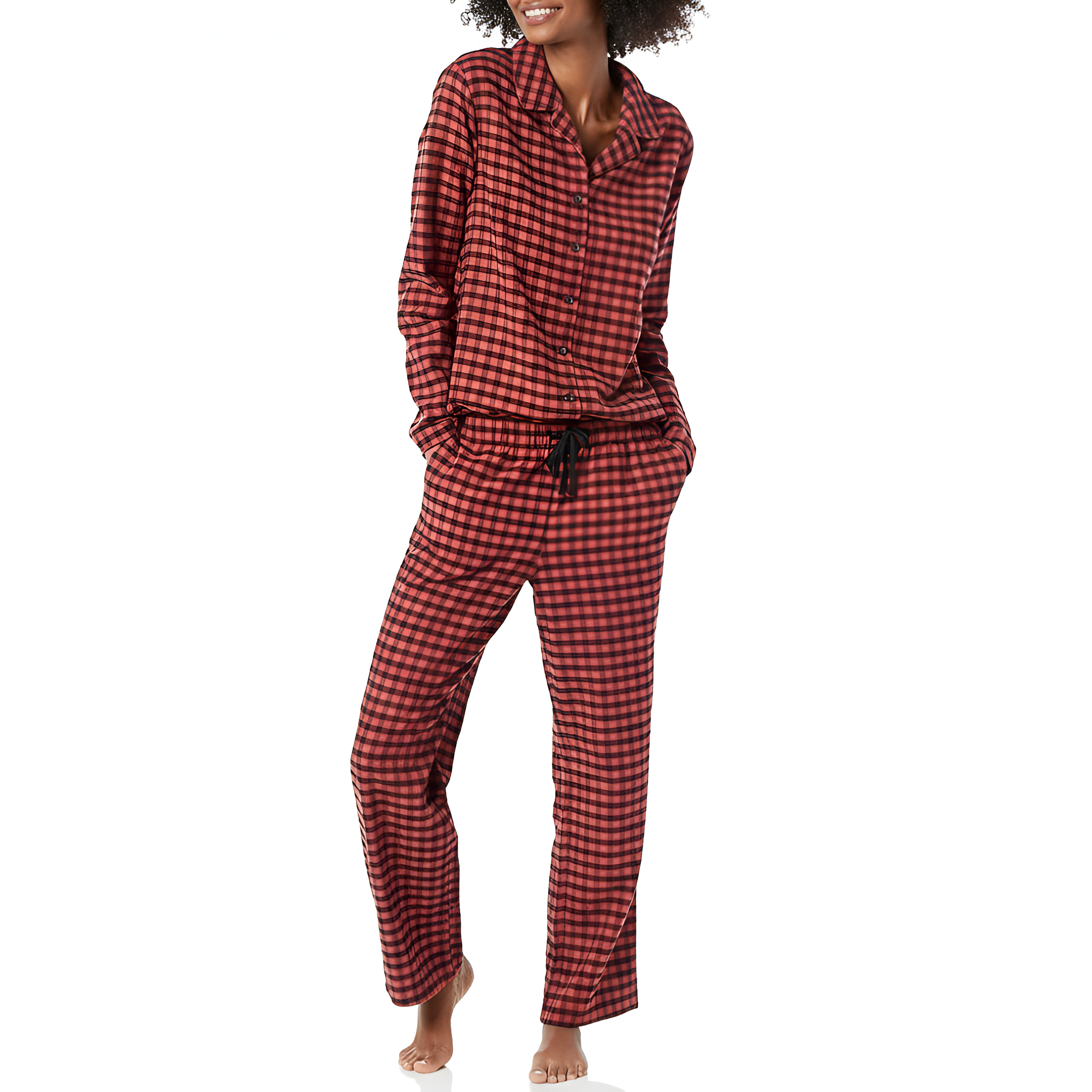 2 Piece Classic Flannel Button Down Pajama Set With Pants