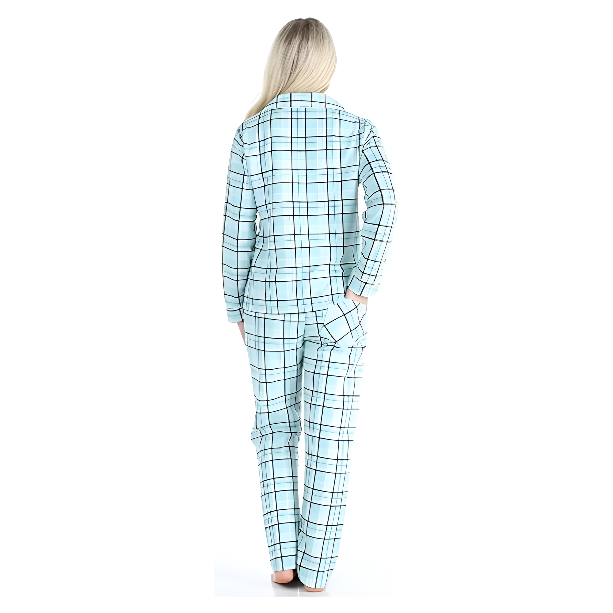 Flannel Button Down Long Sleeve Pajama Set For Women