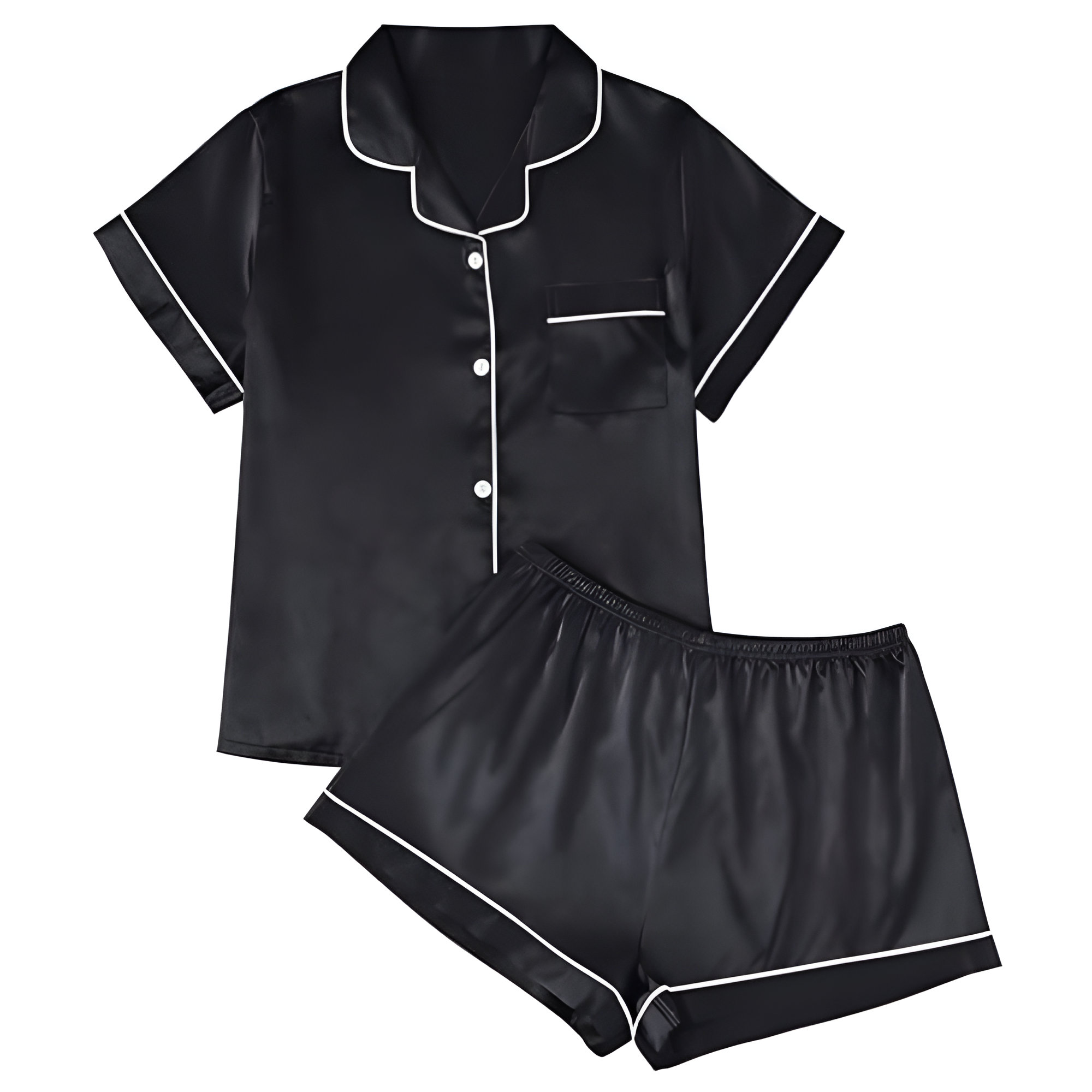 Matching Pajama Set With Button Down Shirt And Lounge Shorts For Women