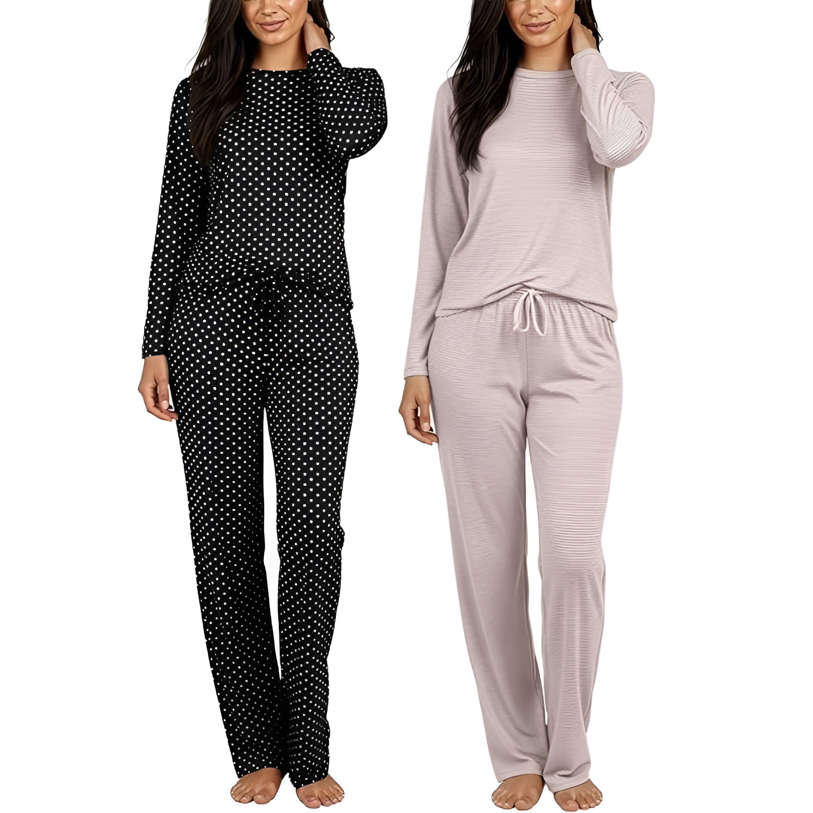2 Pack Of Long Sleeve Top And Pants Sleepwear Pajama Set For Women